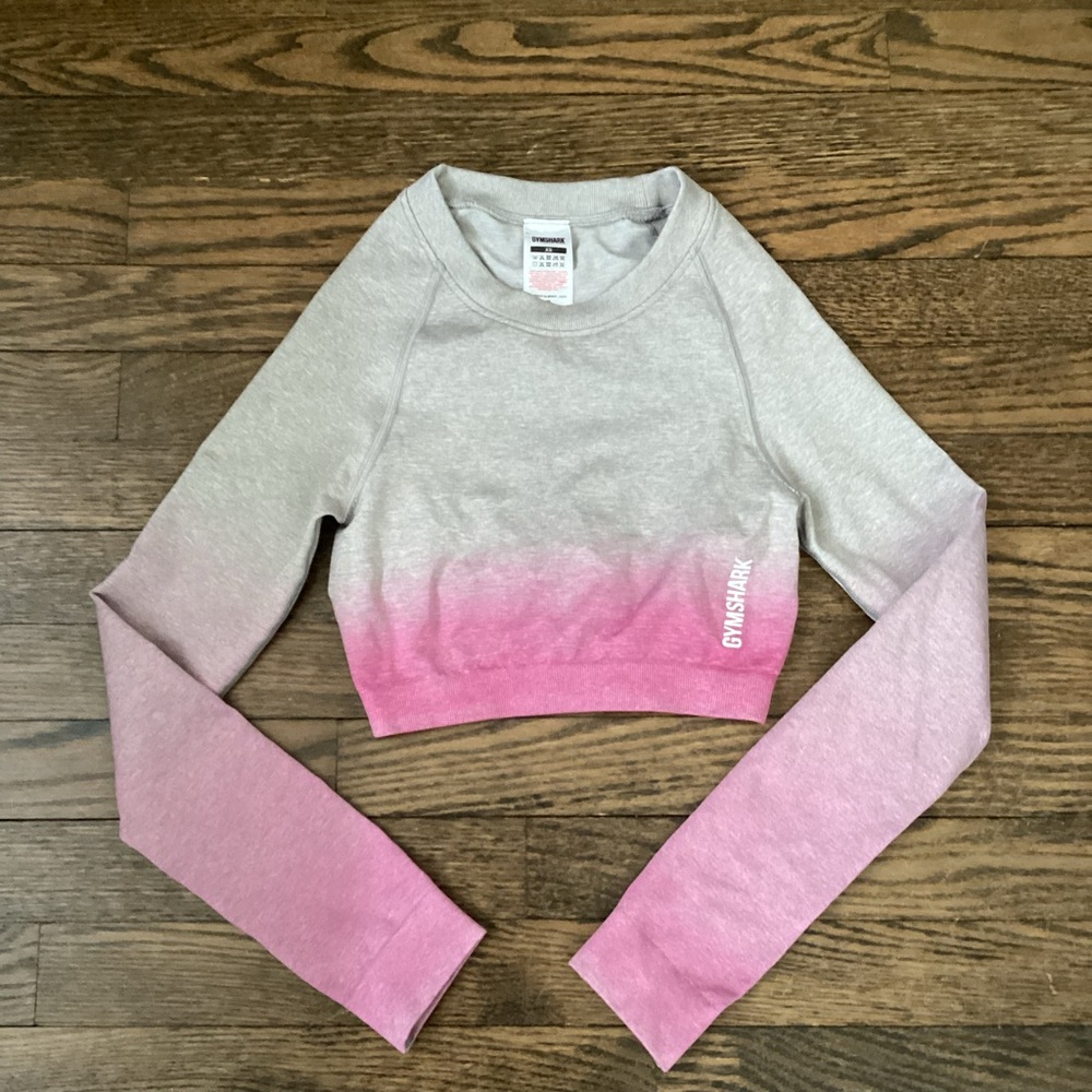 Gymshark Adapt Ombre Seamless Long Sleeve crop athletic top Size XS pink grey